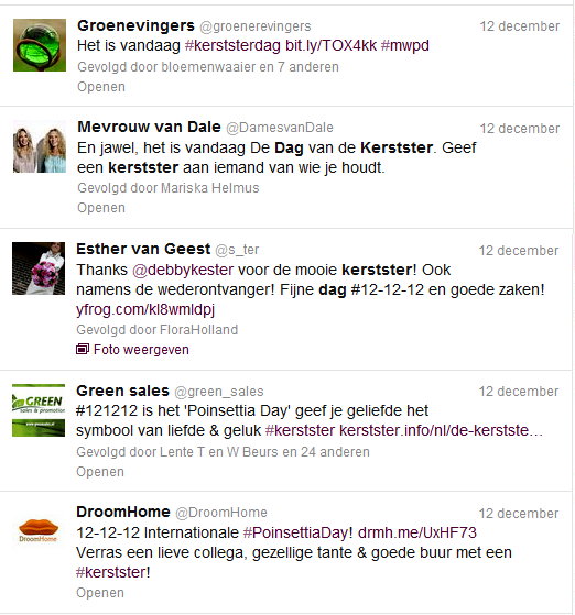 Kerststerdag & Poinsettiaday Nederlandse Twitter berichten van 12 December 2012! (Twitter 12-12-12)